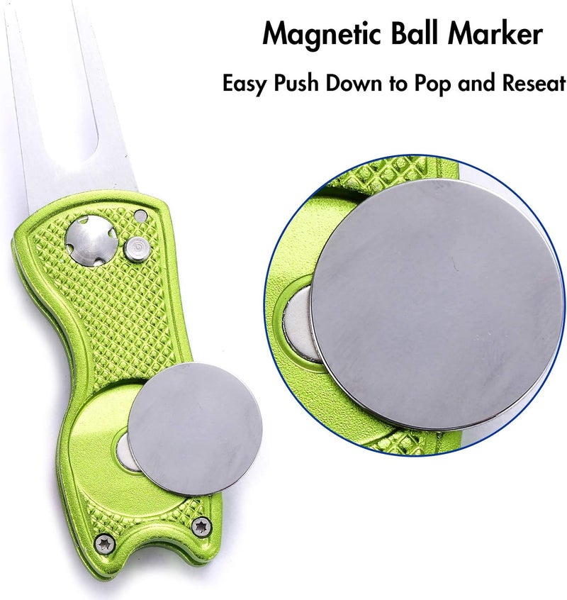 Fpxnb 2 Pack Metal Foldable Golf Divot Tool with Pop-up Button & Magnetic Ball Marker (Pack of 2, Fish Design) - Image 3